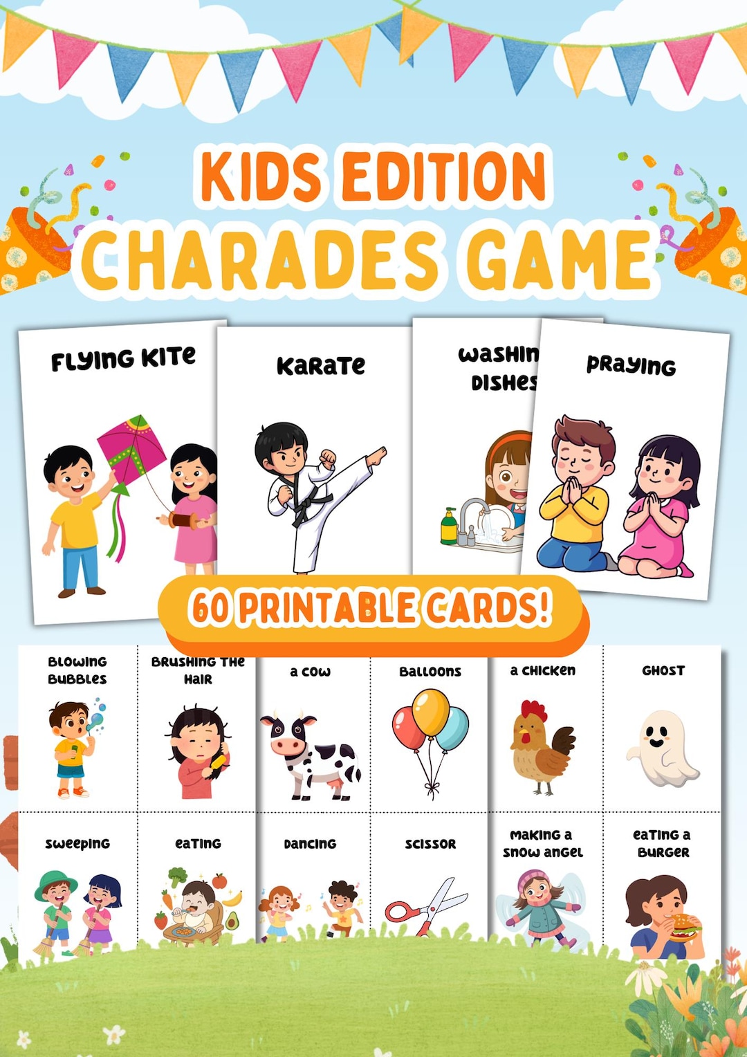 Kids Charades Game Printable: Action Movement Play Cards (digital ...