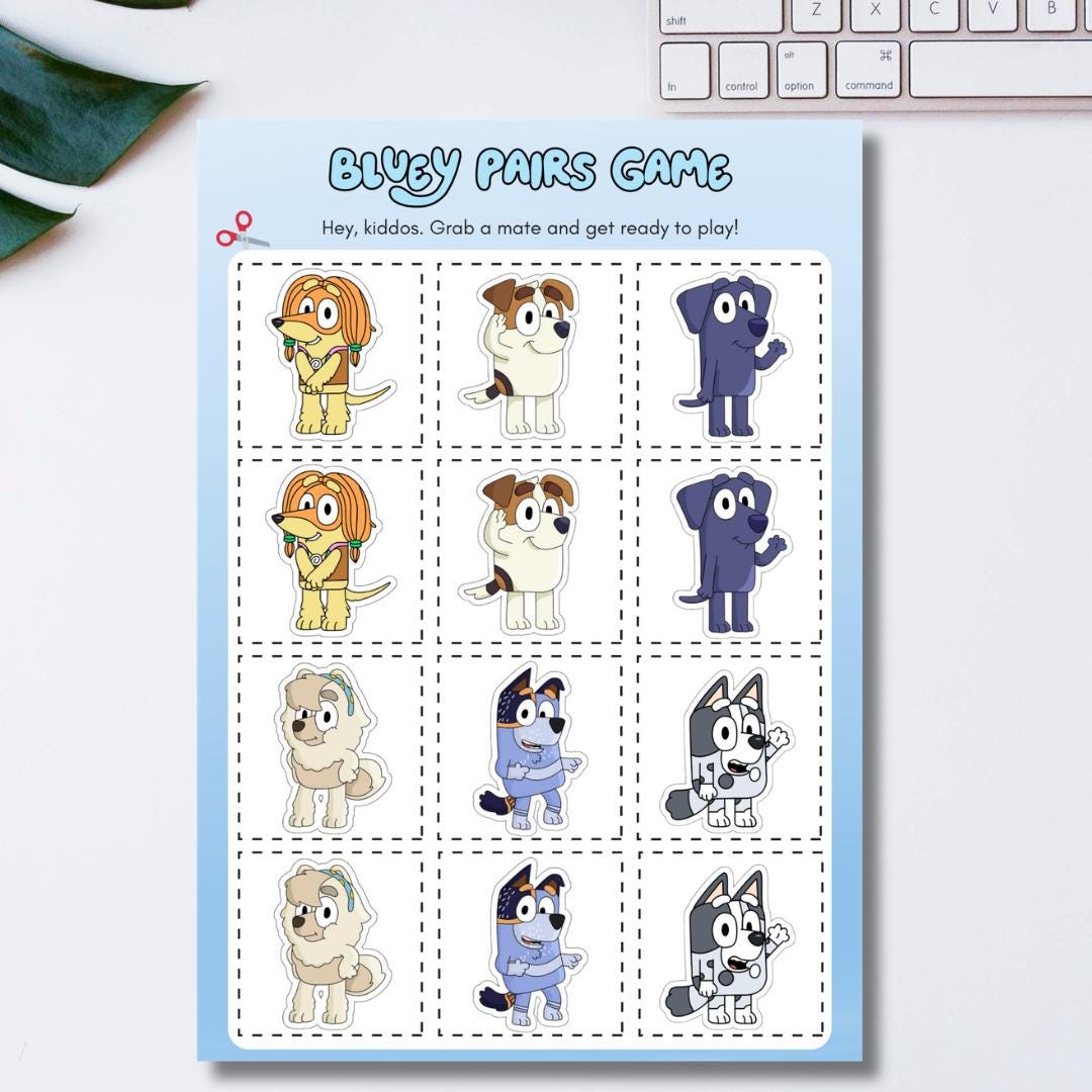 Bluey Pairs Memory Game Printable, Kids Memory Matching Activity (PDF ...