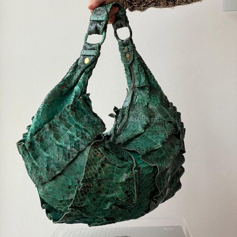 Handmade Python Leather Top Handle | Exotic Women's Purse | Green ...