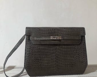 Handgefertigte Alligator Leder Clutch | Exotische Damen Geldbörse | Alligator aus dunkler Schokolade
