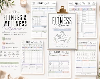 Fitness Planner Printable, Workout Planner, Weight Loss Journal, Meal Planner, Habit Tracker, Health Wellness Planner, Fitness Journal Pdf