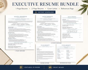 Ats-vriendelijke CV-sjabloon Word, professioneel CV, sjabloon Executive CV, sjabloon sollicitatiebrief, referentiepagina, minimalistische CV