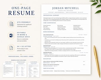 Ats-vriendelijke cv-sjabloon Word, Ats-cv, cv-sjabloon, sollicitatiebriefsjabloon, referentiepagina, minimalistische cv, eenvoudig schoon cv