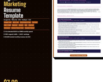 Digital Marketing Lebenslauf Vorlage | ATS Freundliches Canva Word Lebenslauf (Digitaler Download)