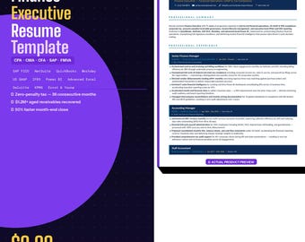 Finance Executive Resume Template | CFO CPA ATS Friendly Word (Digital Download)