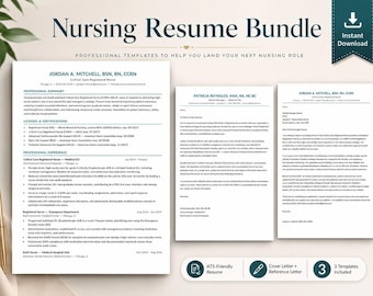 ATS Nursing Resume Bundle, Cover Letter, Reference Letter (Digital Download)