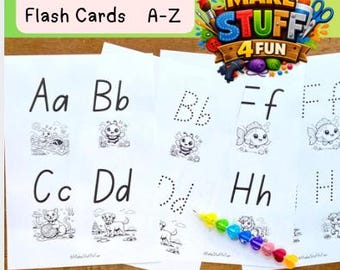 Printable Alphabet Flash Cards A-Z with Animals | ABC Learning Cards Preschool, Toddler, Homeschool, Dyslexia Friendly Letter Recognition