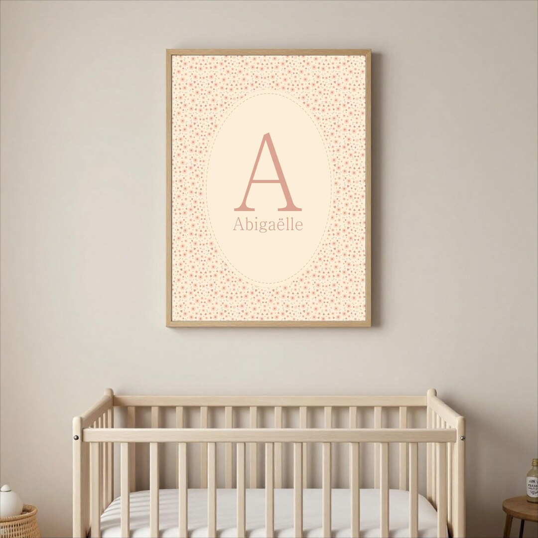 Personalized Floral Monogram Poster | Custom Name Wall Art for Nursery ...