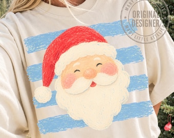 Strisce di Babbo Natale PNG, design natalizio trendy effetto invecchiato, grafica Kidcore di Babbo Natale a pastello, sublimazione natalizia disegnata a mano, maglietta divertente per le vacanze PNG