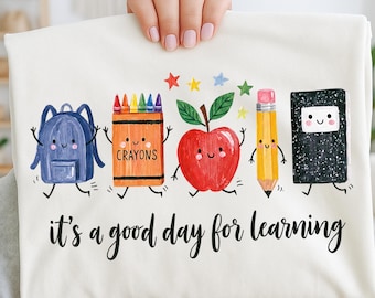 È una buona giornata per imparare PNG, Maglietta carina per insegnanti, Maglietta per il ritorno a scuola, Insegnante elementare PNG, Design a pennellate, Disegni per sublimazione