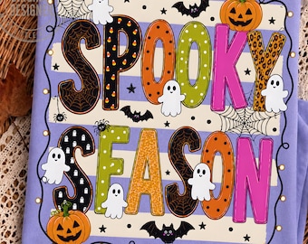 Spettrali fantasmi a strisce di Halloween PNG, design di zucca di Halloween civettuola, fantasma autunnale di tendenza PNG, pipistrelli di Halloween PNG
