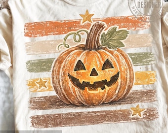 Immagine PNG di un campo di zucche di Halloween a strisce, design preppy autunnale per sublimazione con zucche, design femminile per magliette di Halloween, immagine PNG di una boutique autunnale.