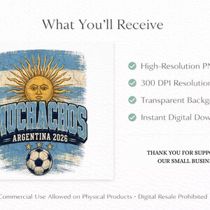May include: A digital graphic design featuring the text "MUCHACHOS ARGENTINA 2026" in blue block letters over a distressed light blue and white striped background with a central sun icon, a soccer ball, and three small stars above the ball.