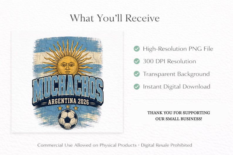May include: A digital graphic design featuring the text "MUCHACHOS ARGENTINA 2026" in blue block letters over a distressed light blue and white striped background with a central sun icon, a soccer ball, and three small stars above the ball.