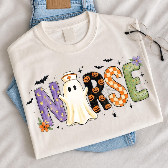 Halloween Nurse PNG, Nurse Halloween Sublimation, Spooky Nurse Shirt Png, Ghost Nurse Design, Retro Halloween Nurse, RN Halloween Png