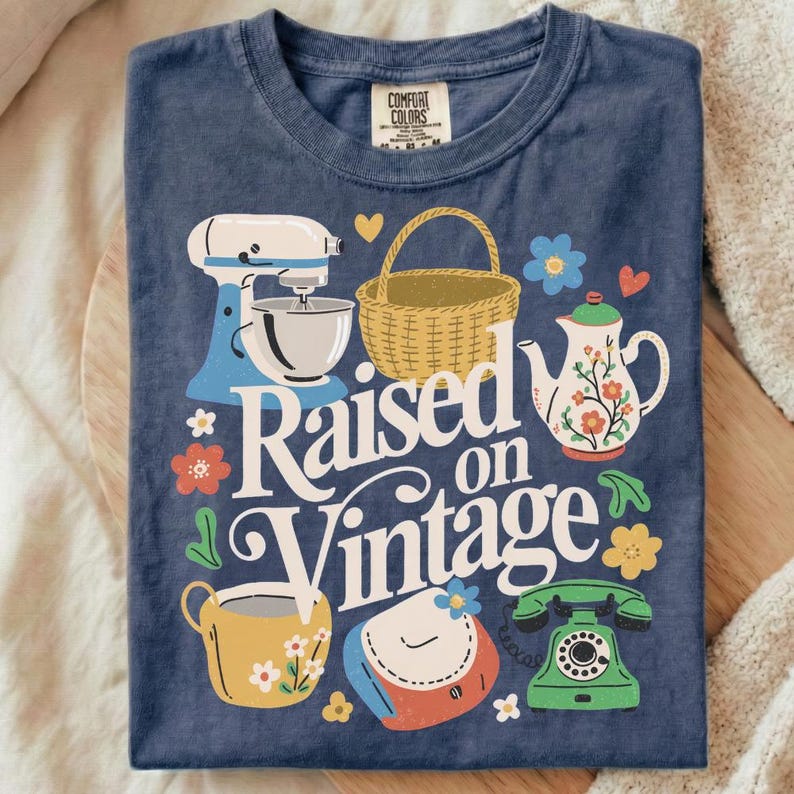 Cottagecore Kitchen PNG, Raised on Vintage PNG, Coquette Cottagecore PNG, Vintage Sublimation Design, Grandmacore Png, Retro Kitchen Tee image 1