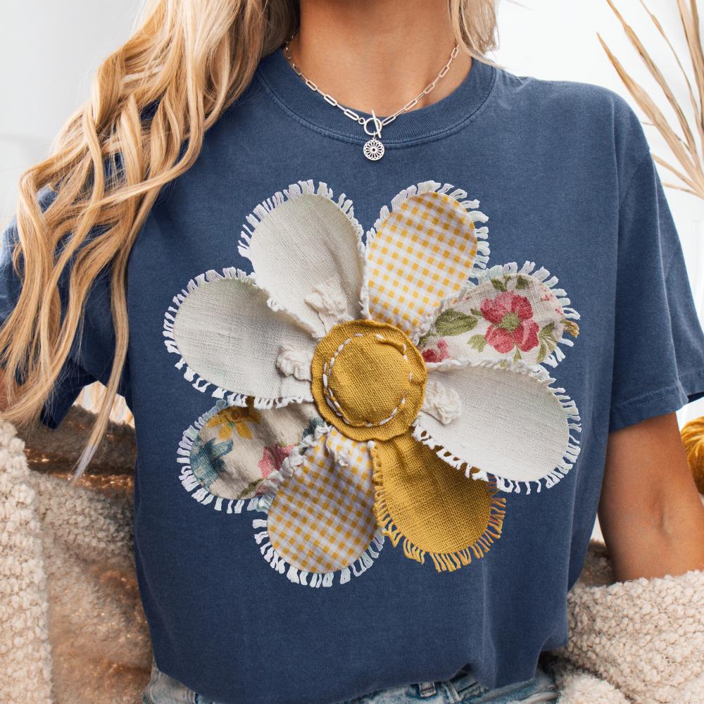 Spring Daisy PNG Faux Patchwork Flower PNG, Girl Spring Floral PNG ...