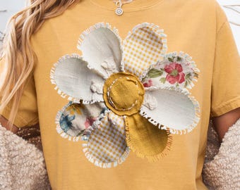 Spring Daisy PNG Faux Patchwork Flower PNG, Girl Spring Floral PNG, Cottagecore Daisy Png, Summer Flower Sublimation Design Digital Download