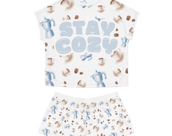 Stay Cozy coffee pattern Pajama Set | Women's Short Pajamas
