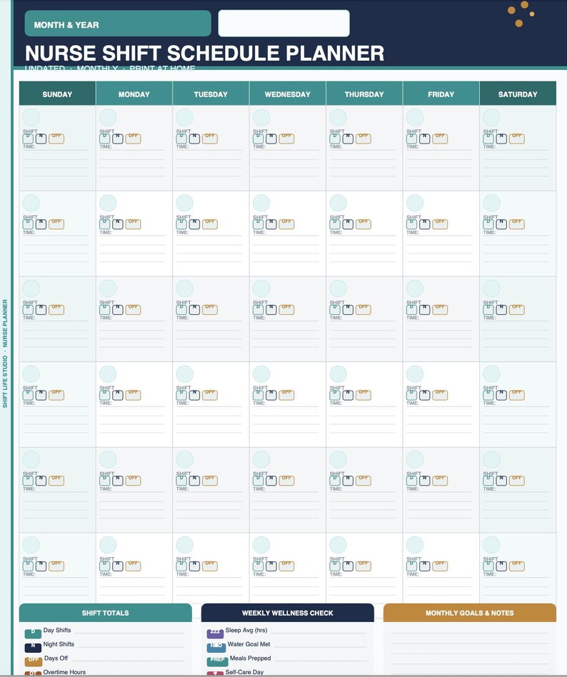 Nurse Shift Schedule Planner Printable, Undated Monthly Shift Tracker ...