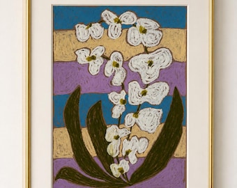 Oeuvre d'art originale : étude d'orchidées - pastel à l'huile