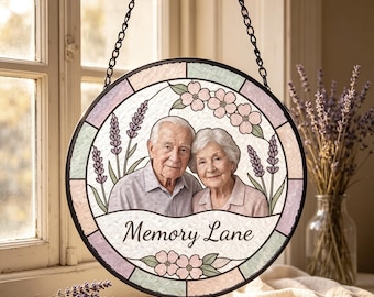 Personalized Family Portrait Glass Suncatcher, Loss of Dad Mom Sympathy Gift, Grandma Remembrance Gift