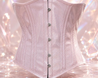 Pink PVC Glitter Underbust Corset | Steel Boned Waist Trainer | Shiny Waist Cincher