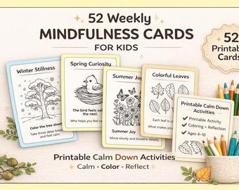 52 Cartões Semanais de Respiração Mindfulness para Crianças | Atividades Sazonais para Relaxar (Download Digital)