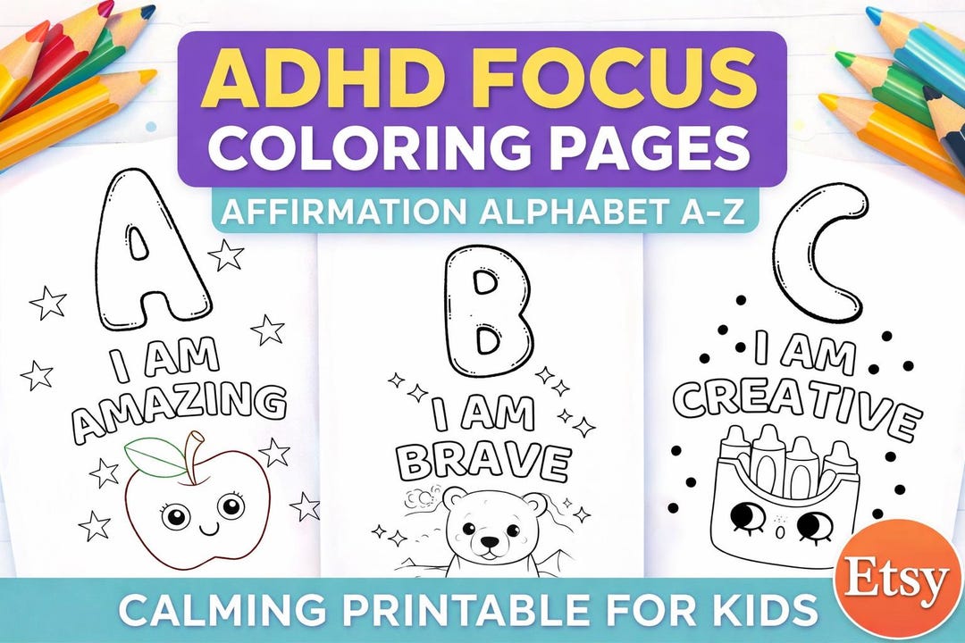 ADHD Affirmation Alphabet Coloring Pages for Kids | Neurodivergent ...