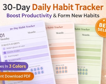 Planilha de Acompanhamento de Hábitos de 30 Dias para Imprimir | Planejador Diário de Bem-Estar em PDF (Download Imediato)