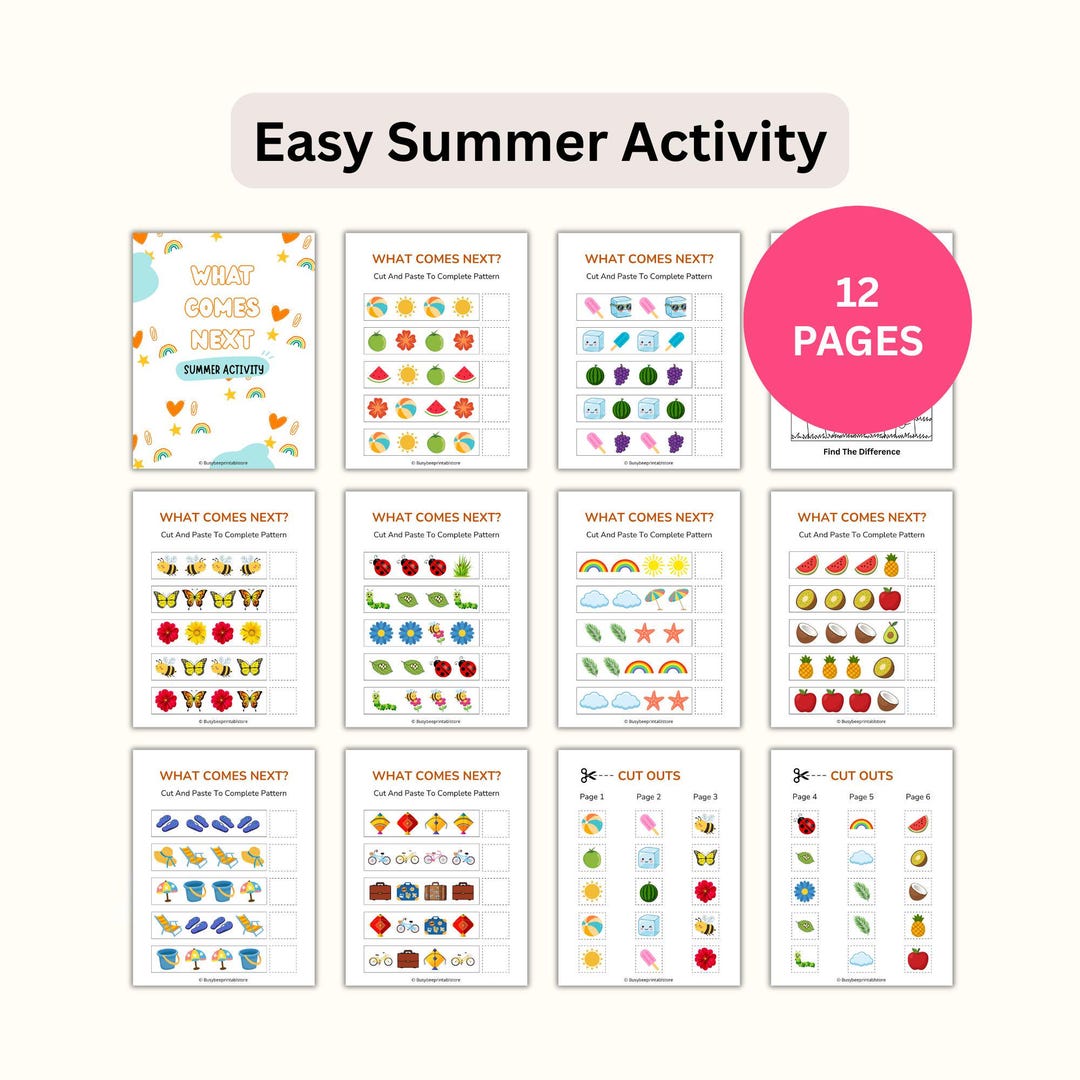 Summer Pattern Activity | Cut Paste Worksheet for Kids (PDF Download ...