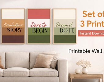 Conjunto de 3 pôsteres para empreendedores, com citações motivacionais, para decoração de escritório (download digital)