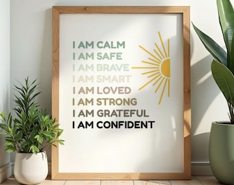 Pôsteres com afirmações positivas sobre o oceano, arte de parede para um cantinho tranquilo, decoração infantil para imprimir (download digital)