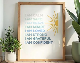 Quadro de Afirmação Infantil | Arte de Parede com Mentalidade Positiva em Tons Pastel Neutros (Download Digital)