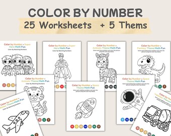 Pacote de Folhas de Atividades para Colorir por Números | 25 Páginas para Colorir com Matemática para Imprimir | Atividades de Adição e Subtração | Centro de Matemática para Crianças (5 Temas)