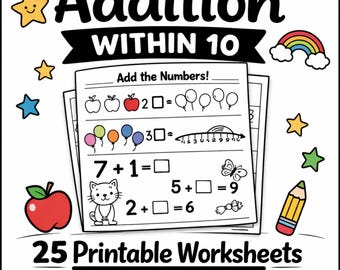 Folhas de exercícios de adição até 10 | Matemática para pré-escola e jardim de infância (download em PDF)