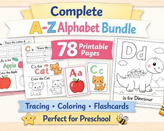 Pacote do Alfabeto de A a Z – Traçado, Colorir, Cartões de Memória (PDF para Imprimir)