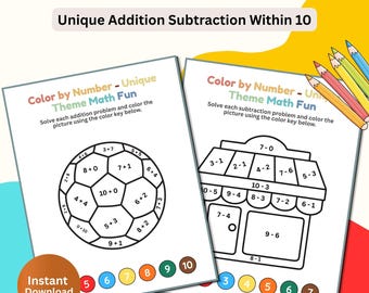 Esercizi di matematica "Colora con i numeri" / Addizioni e sottrazioni entro il 10 (Download digitale)