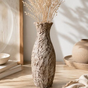 Handmade Textured Glass Vase, Rustic Neutral Stone-Inspired Home Accent