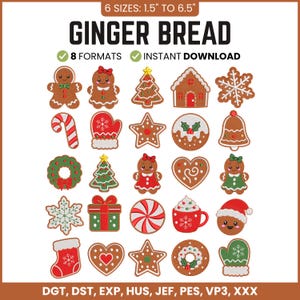 Gingerbread Cookies Embroidery - Christmas Baking Gingerbread Machine Embroidered Funny Christmas Machine Embroidery, Christmas Embroidery
