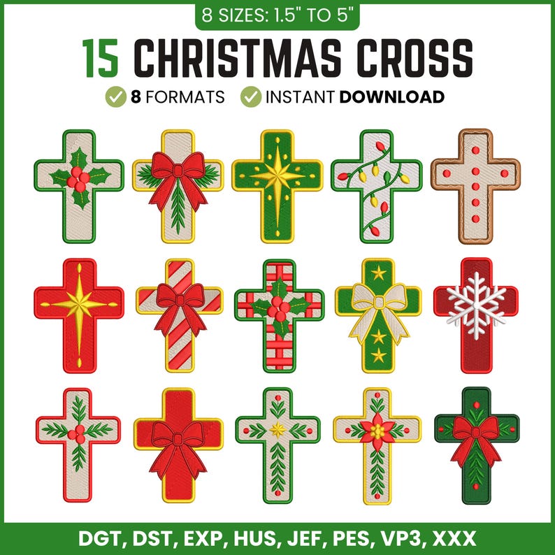 Cross String Support Christmas Cross Embroidery Designs, 15 Christmas Cross Machine ...