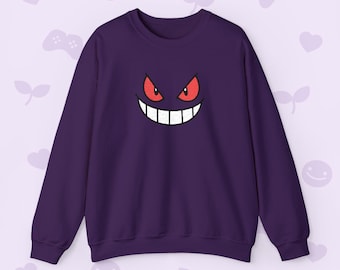 Gengar Embroidered Soft Sweatshirt - Spooky Minimalist Dark Monster Sweatshirt