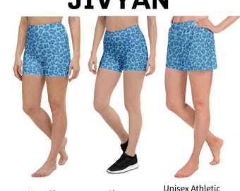 Aqua Blue Leopard Pattern Shorts, All Over Print Yoga Shorts, AOP Unisex Athletic Shorts, Men's Swim Shorts, Mesh Shorts, Biker Shorts