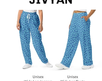 Pantaloni da jogging con stampa leopardata blu acquamarina, pantaloni da jogging da uomo con stampa integrale, pantaloni da jogging da donna con stampa integrale, pantaloni a gamba larga unisex, pantaloni da jogging a gamba larga