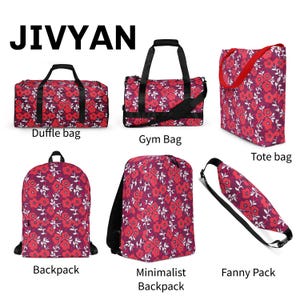 Burgundy Scandinavian Floral Pattern AOP Bags, Duffle Bag, Gym Bag, Backpack, Drawstring bag, Tote Bag, Fanny pack and Utility Bag
