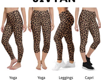 Leggings con estampado de leopardo color moca, leggings y capris de yoga con estampado integral, leggings cruzados con bolsillo, leggings de tallas grandes, leggings acampanados.