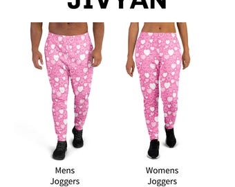 Candy Pink Heart Print Joggers and Pants, AOP Men's Joggers, All Over Print Women's Joggers, Unisex Wide Leg Pants, Wide Leg Joggers
