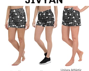 Chalkboard Style Doodle Jellyfish Pattern Shorts, Yoga Shorts, AOP Unisex Athletic Shorts, Men's Swim Shorts, Mesh Shorts, Biker Shorts