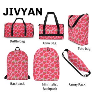 Pink Carnation Strawberry Pattern Bags, All Over Print Duffle Bag, Gym Bag, Backpack, Drawstring bag, Tote Bag, Fanny pack and Utility Bag