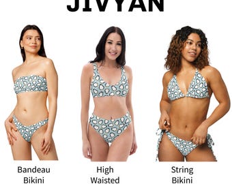 Winter Penguin Bikini Cute Pastel Swimwear High Waist Bikini - String & Bandeau Two Piece Swimsuit Light Blue Beach Outfit